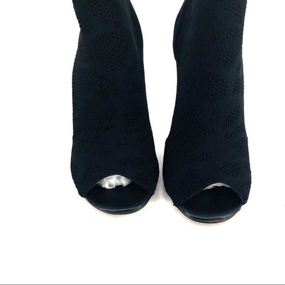 Charles David Black Eyelet Stretch Open Toe Mid Calf Bootie Size 5M - Picture 4 of 8